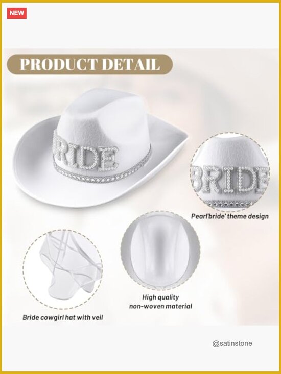 Cowboy Hat with Veil Bachelorette Party Wedding Bridal Shower Bride to Be Gift